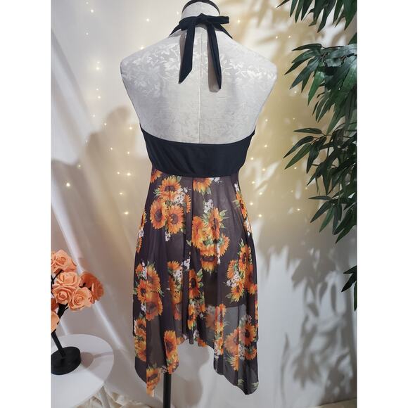 Summer Mae Sunflower Mesh Halter Asymmetrical Hem Halter Tank Swim Dress Size XL - Picture 3 of 8